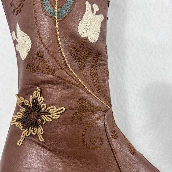 Erkan Demir Artemis Brown Leather Embroidered Western Cowgirl Boots Size 37/6 - Picture 9 of 16